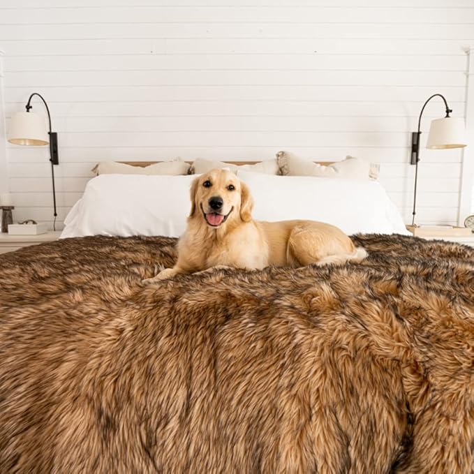 PAW BRANDS PupProtector Waterproof Throw Blanket for Dogs and Cats, Pet Blanket Cover for Couches, Sofas, Beds, Car Seats, Furniture, Calming Soft Faux Fur, Sable Brown, Original (60" L x 50" W)
