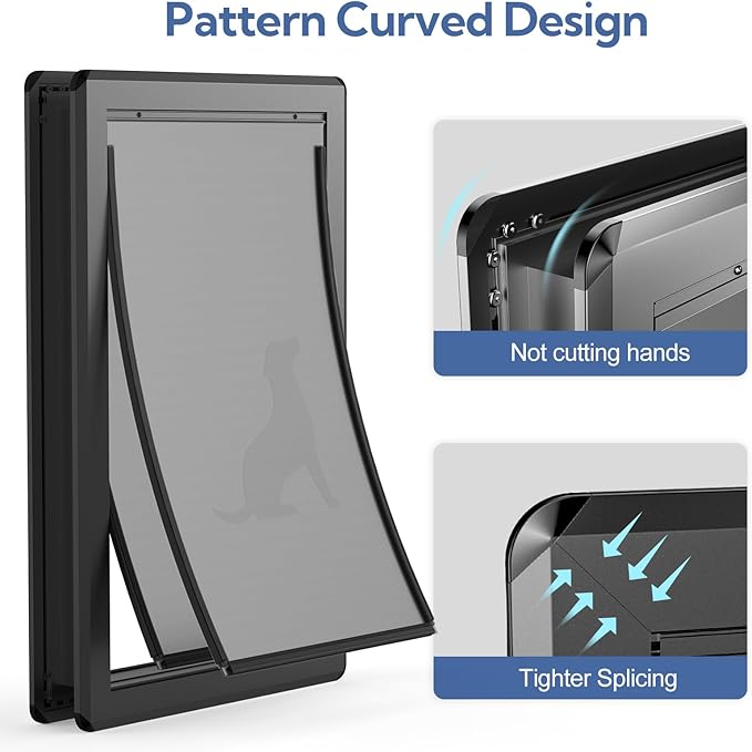 Aluminum XL Dog Door for Exterior Door,Open Size:24.4" H x 13.8" W,Heavy Duty Doggy Door with Enclosed Magnetic Flaps,Extreme Weather Doggie Doors (Black, X-Large)