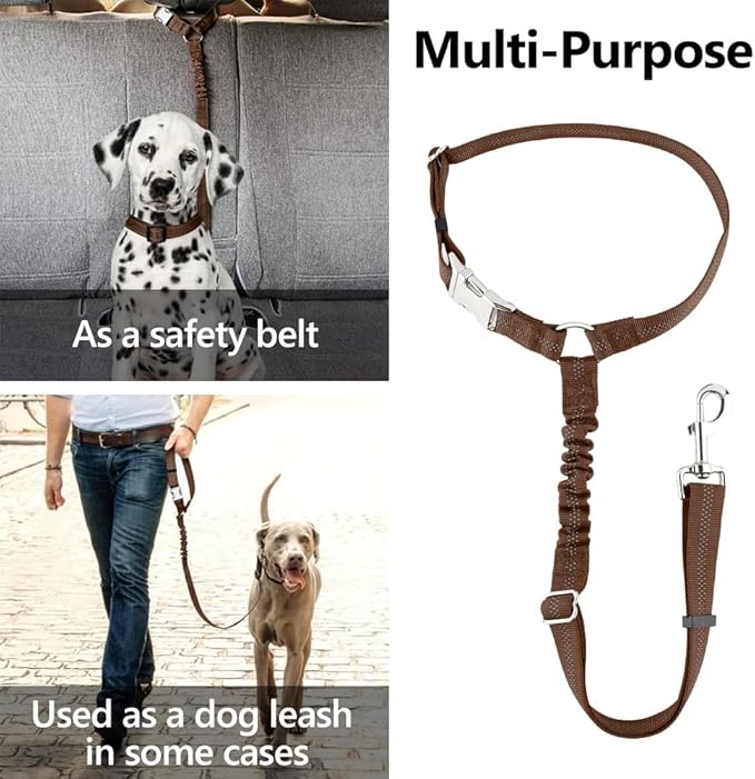 Plutus Pet Dog Seat Belt for Car Headrest, Reflective and Adjustable Restraint with Elastic Bungee for Safety, Vehicle Seatbelt Harness for Small Medium Large Dogs and Cats, Chocolate