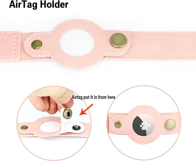 AirTag Dog Collar for Medium Dogs Puppy - Soft Leather Dog Collar with Apple AirTag Holder and Metal Buckle - Smart Tracker GPS Apple Air Tag Pet Collars(Pink, M)