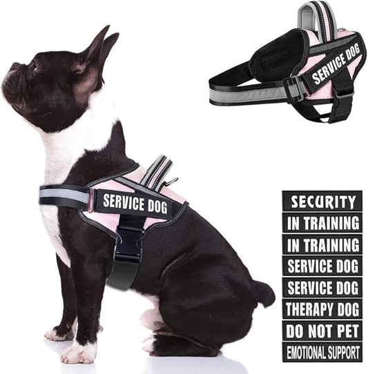 Dog Vest Harness (Medium, Pink) - Includes 8 Patches, Reflective, Lightweight, Soft Padded Handle on Top, for Training Service Dogs
