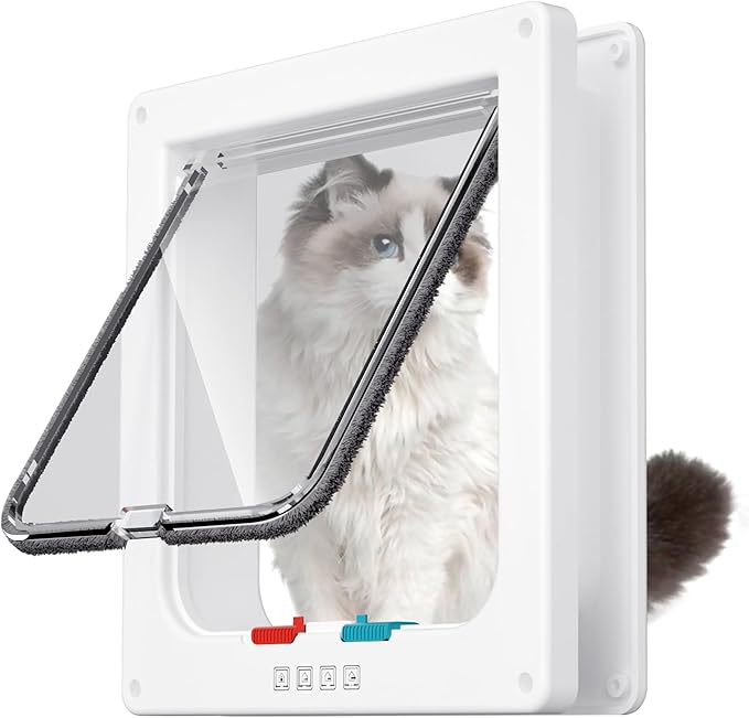 Medium Cat Door Interior Door Pet Door for Cat Exterior Door 4 Modes Locking Suitable for Window and Wall (White)