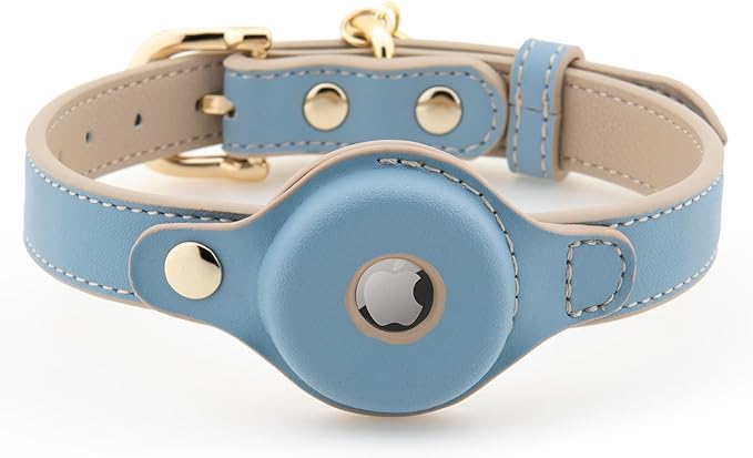 NINA WOOF Cupertino Dog Collars, Harnesses & Leashes Made from Vegan Leather with Dog Tracker Device Holder Adjustable Dog Collar (Extra Small, Blue)