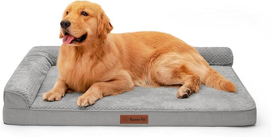 Orthopedic Dog Beds for Large Dogs, Memory Foam Dog Beds Large Sized Dogs, Washable Removable Cover, Nonskid Bottom, Waterproof, for Indoor, Outdoor, Crate ＆ Car Use, 41x27x6 Inches, Light Grey