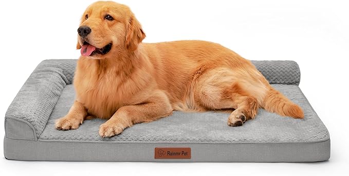 Orthopedic Dog Beds for Large Dogs, Memory Foam Dog Beds Large Sized Dogs, Washable Removable Cover, Nonskid Bottom, Waterproof, for Indoor, Outdoor, Crate ＆ Car Use, 44x32x6 Inches, Light Grey