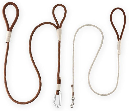 Twin Tails Leash Set - 5ft Double Handle Dog Leash and 4.5ft Lightweight Premium Rope Dog Leashes, Kid-Friendly Family Set, Reflective Pet Leashes for Small Medium and Large Dogs