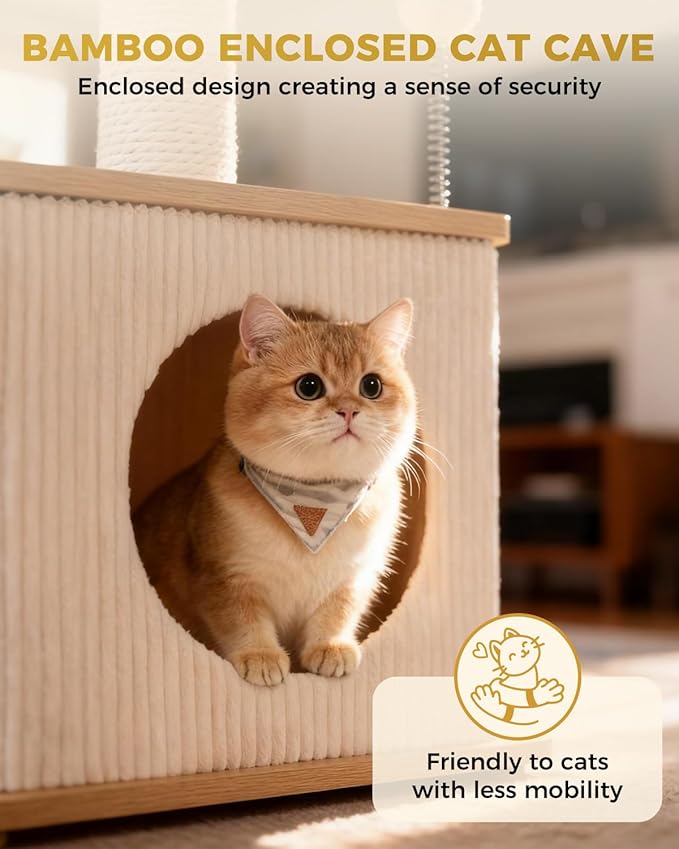 Modern Cat Tree for Indoor Cats, Nordic Loft Style, Wooden Cat Tower with Sisal Scratching Posts, Soft Padded Beds & Cozy Condos, Floor-Mounted for Kittens & Adult Cats