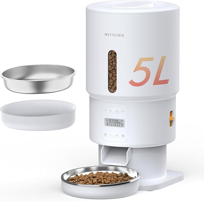 Automatic Cat Feeder - 5L Anti-Clog Cat Food Dispenser Keeps Dry Food Fresh, 10s Voice, 1-6 Meals/Day, Programmable Portions, 180-Day Battery Life, Easy to Clean Auto Pet Feeder for Multi Cats & Dogs