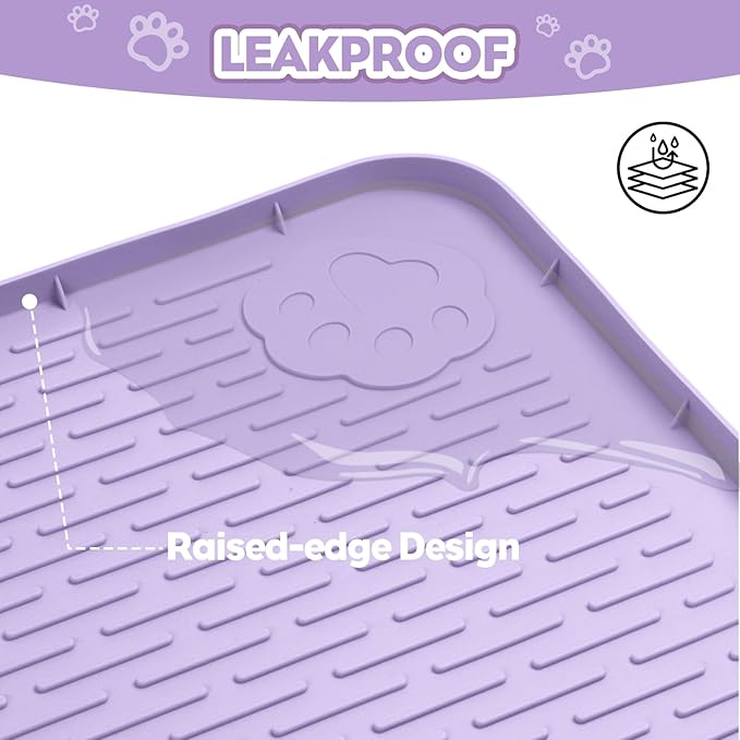 Cat Litter Mat, Extra Large 34" x 22" Silicone Mat Litter Trapping Mat for Scatter Control, Soft on Kitty Paws, Easy to Clean (Purple)