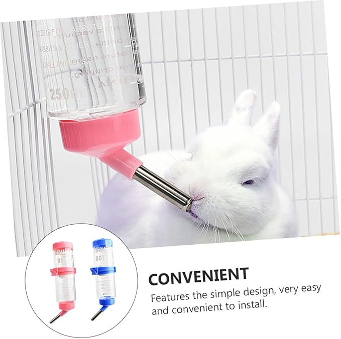 Mikikit 2pcs Leakproof Rabbit Water Bottles for Cage with Built Rolling Ball Large Capacity Water Dispensers for Chinchilla Guinea Pig and Small Pets