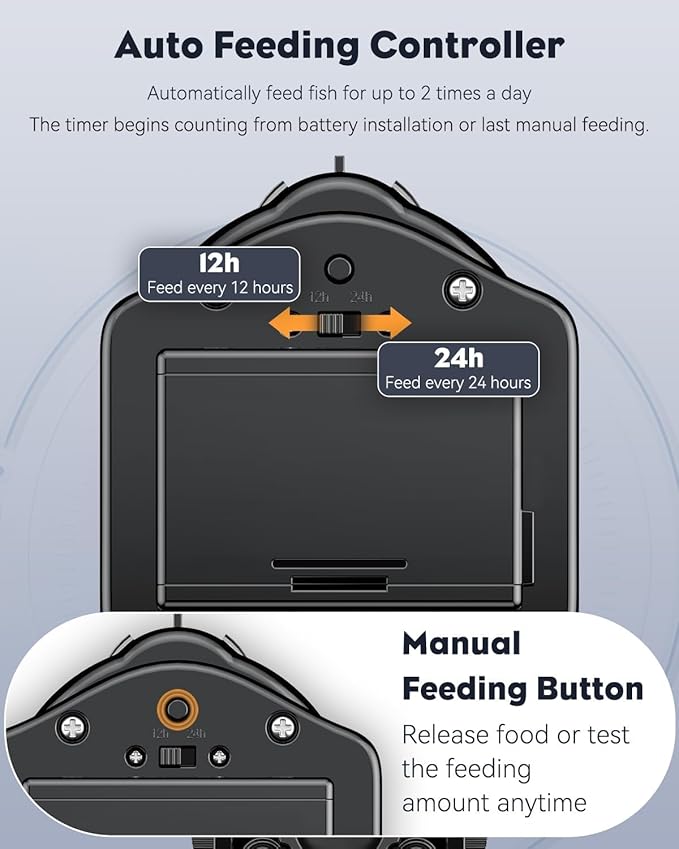 Pawfly Automatic Fish Feeder for Aquarium, Auto Vacation Timer for Tank 60 ml Adjustable Fish Food Dispenser for Pellets Strips, Battery Operated (Battery Not Included)