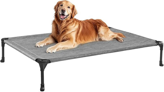 Veehoo Outdoor Elevated Dog Bed Large Sized Dogs, Extra Large Cooling Raised Dog Cots Beds Training Platform Off Ground Hammock with Breathable Mesh, No-Slip Feet, 45"x33", Black Silver