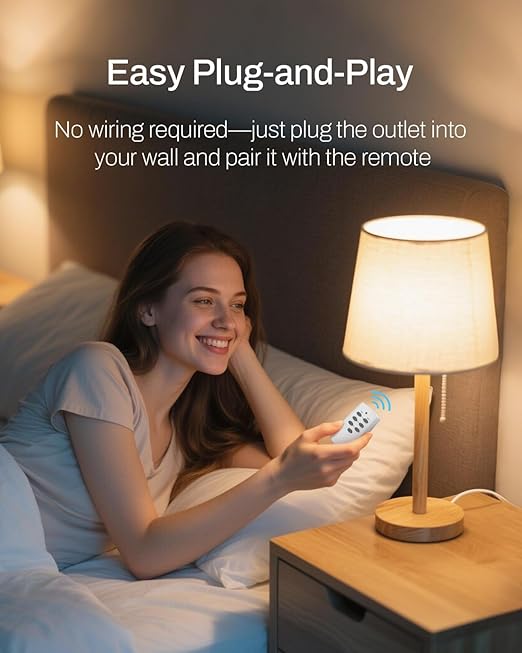 HBN Wireless Remote Control Outlet with 2 Individual Switch Control, Compact Design Sockets Plug Up to 100ft Remote Range, Battery Included, 15A/1875W, ETL Certified