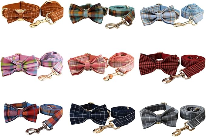 Custom Dog Collar with Metal Buckle - Pet Collars Personalized with Name and Phone Number (Plaid)