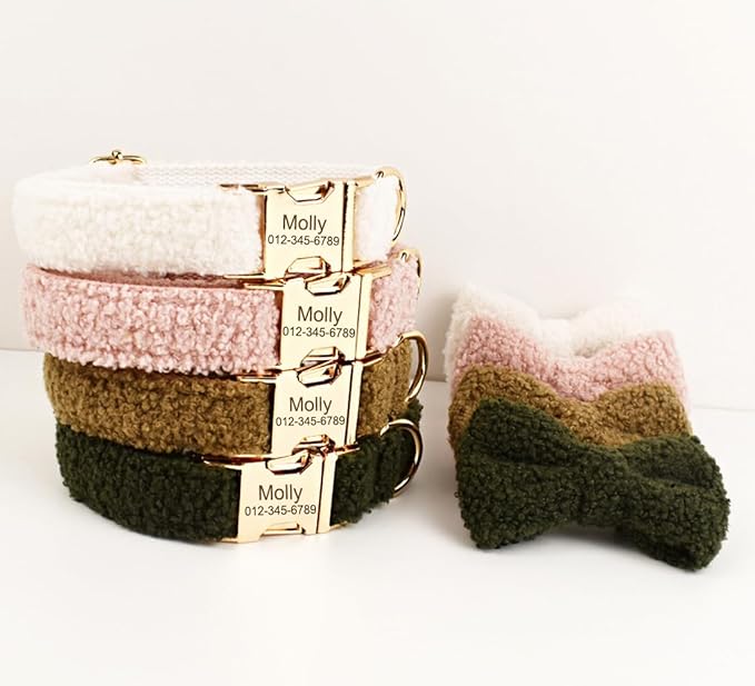 Custom Dog Collar with Metal Buckle - Pet Collars Personalized with Name and Phone Number (Teddy Bear Style)