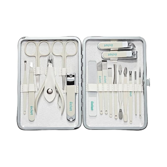 Éclat Manicure Pedicure Kit for Men & Women, 18Pcs Finger & Toe Nail Care Tools Includes Nail Clipper Cutter, Tweezer, File, Cuticle Pusher, Personal Care Professional Grooming Set With Travel Case