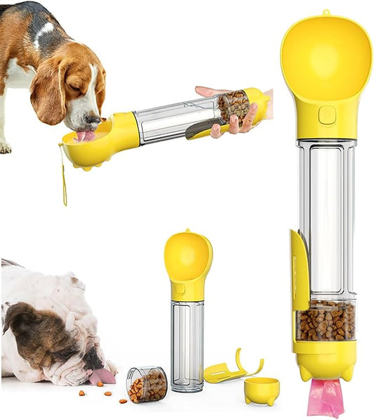 16.9oz Portable Pet Water Bottle Food Container,Travel Drink Feeder Cup Food Dispenser with Poop Shovel 17Pcs Waste Bag,for Dog Pets Walking Hiking (Yellow, 16.9oz(500ml))