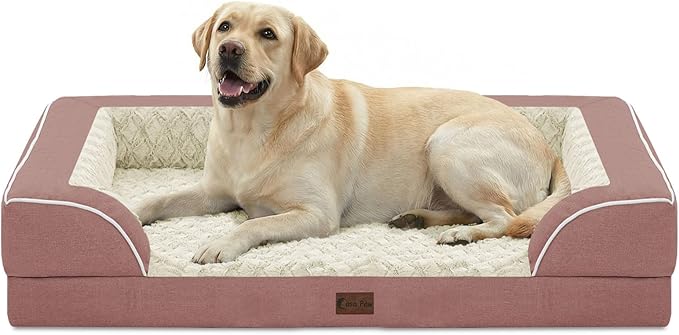 Orthopedic XL Dog Beds, Waterproof Memory Foam Big Pet Bed for Extra Large Sized Dogs 45x35Inch, Non-Slip Bottom and Egg-Crate Foam Dog Couch Bed with Washable Removable Cover, Pink