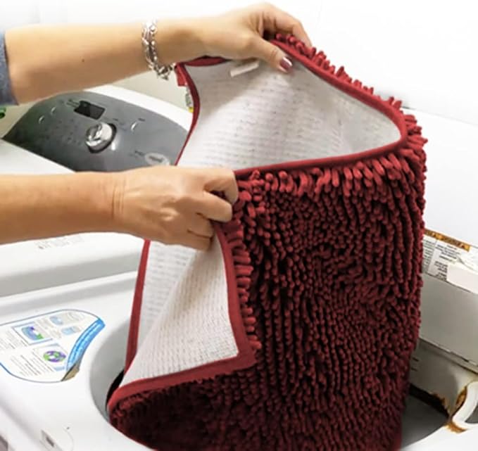 Muddy Mat® AS-SEEN-ON-TV Highly Absorbent Microfiber Door Mat and Pet Rug, Non Slip Thick Washable Area and Bath Mat Soft Chenille for Kitchen Bathroom Bedroom Indoor and Outdoor - Red 24" x 96"