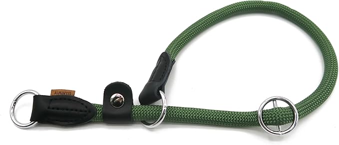 Braided Round Martingale Dog Collar, Training Collar with Slidable Stop Ring and Adjustable Stopper - Ideal for Extra Large Dogs (XL(1/2") - 24" Long, Dark Green)