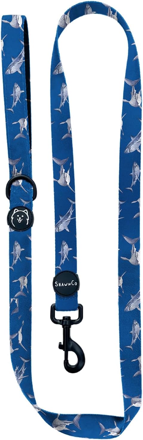 ShawnCo Dream Walk Dog Leash- Premium, Nylon Pet Leash with Soft Neoprene Handle for Small, Medium and Large Dogs (White Sharks, Medium/Large)