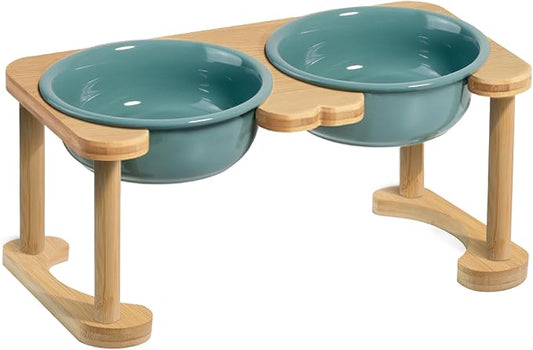 Elevated Ceramic Dog Bowls, Raised Dog Bowl with Anti-Slip Stand, Pet Feeding Dishes for Medium Sized Dogs, Weighted Pet Feeder Bowls, Dog Food and Water Bowl Set(6.3" Tall-28oz-Dark Green)