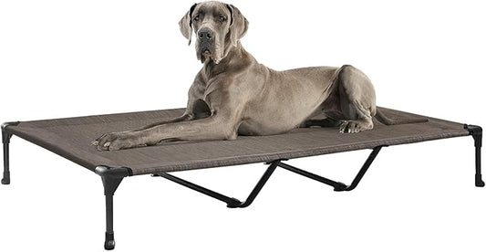 Veehoo Outdoor Elevated Dog Bed Large Sized Dogs, XXL Cooling Raised Dog Cots Beds Training Platform Off Ground Hammock with Breathable Mesh, No-Slip Feet, 59"x37.5", Brown