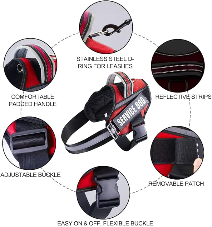 Dog Vest Harness and Patches Set, Animire in Training Service Dog Harness with 10 Dog Patches, Reflective Dog Vest with Handle for Small, Medium, Large, and Extra-Large Dogs