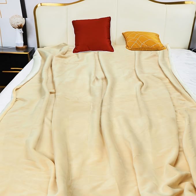 Waterproof Blanket for Bed Couch Sofa, 60"x80" Reversible & Washable, Waterproof Blanket Queen Size, Water Resistant Twin Bed Blankets, Leakproof (Warm Yellow/Warm White)