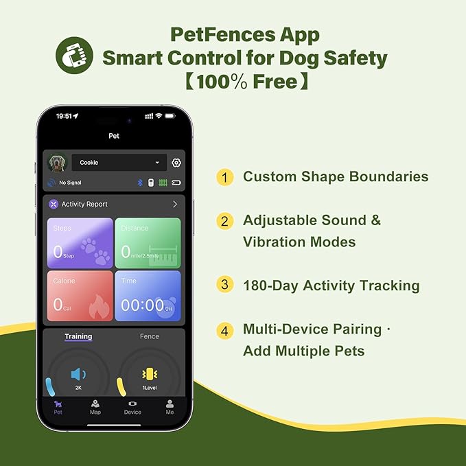GPS Wireless Dog Fence System - Electric Training Collar with Free App for Dogs (Black)