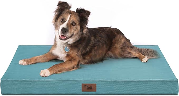 Outdoor Orthopedic Dog Bed, Waterproof Dog Bed for Large Dogs 36x27 Inch, Egg Crate Foam Pet Mat with Washable Removable Oxford Cooling Cover, Light Blue