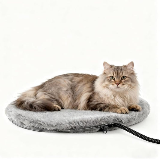 Heating Pad for Cats, Waterproof Electric Heated Cat Bed Indoor with Chew Resistant Cord, Soft Washable Cover, Two Level Adjustable Temperature Pet Bed Warmer- 20x20in (Grey Round)