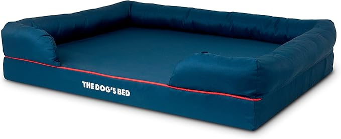 The Dog’s Bed Orthopedic Dog Bed XL Oxford Blue with Red Trim, Memory Foam, Pain Relief: Arthritis, Post Surgery, Lameness, Supportive, Waterproof Washable Cover