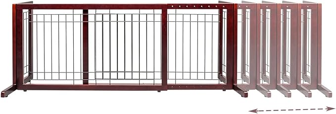 Bonnlo Free Standing Dog Gate, 37" - 68" Wide Pet Gate for Fireplace Stairs Doorways, Wooden Adjustable Pet Fence Indoor, Christmas Tree Gate (Cherry)