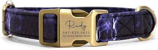 Personalized Dog Collar with Name and Phone Number Engraved,Adjustable Custom Puppy Collar,Organic Cotton Pet Collar for Small Medium Large Boy Girl Dogs
