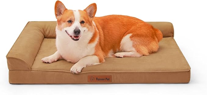 Orthopedic Dog Bed for Medium Dogs, 35"x23"x6" Memory Foam Pet Bed with Washable Microsuede Cover, TPU Waterproof Liner & Nonskid Bottom, for Indoor, Outdoor, Crate ＆ Car Use, Khaki