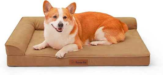 Orthopedic Dog Bed for Medium Dogs, 35"x23"x6" Memory Foam Pet Bed with Washable Microsuede Cover, TPU Waterproof Liner & Nonskid Bottom, for Indoor, Outdoor, Crate ＆ Car Use, Khaki