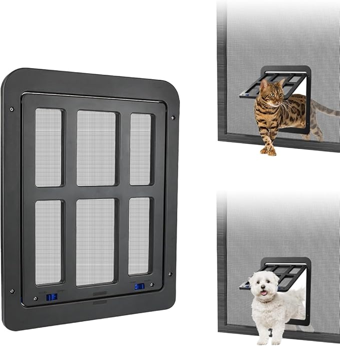 NAMSAN Cat Screen Door, Flap Opening 8.3 x 10.3 inches, Doggie Door for Screen Door, Window Cat Door Magnetic Self-Closing, Cat Door for Sliding Door, Lockable, Black