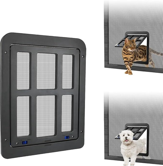NAMSAN Cat Screen Door, Flap Opening 8.3 x 10.3 inches, Doggie Door for Screen Door, Window Cat Door Magnetic Self-Closing, Cat Door for Sliding Door, Lockable, Black
