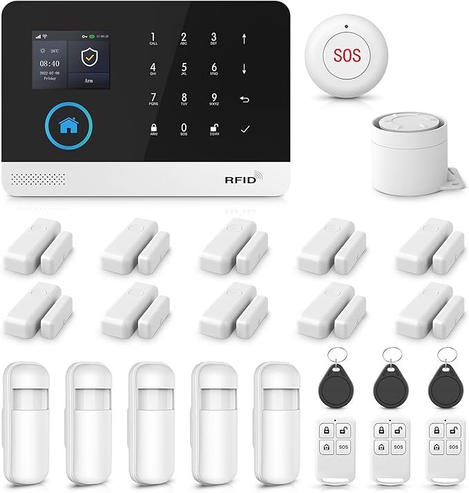 LWOHSI Wireless Alarm System,Door Alarm System,24-Piece Kits with Door/Window Sensors and Motion Detector,Tuya APP Alerts,24/7 Professional Monitoring,Work with Alexa,DIY Customized Installation