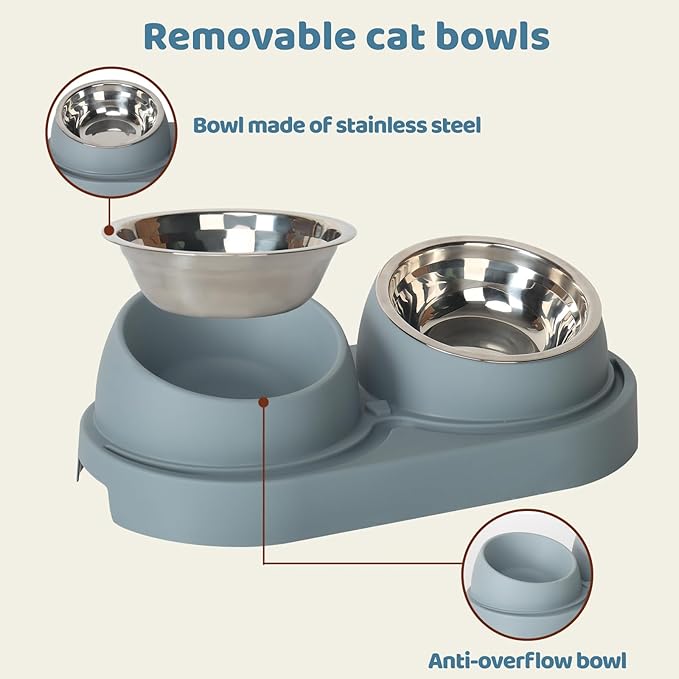 UBPET Cat Feeder and Water Dispenser, 2025 Upgraded Cat Feeder with Stainless Steel Bowls, Pet Food Dispenser for Cats and Small Dogs, Easy to Clean(White and Gray)