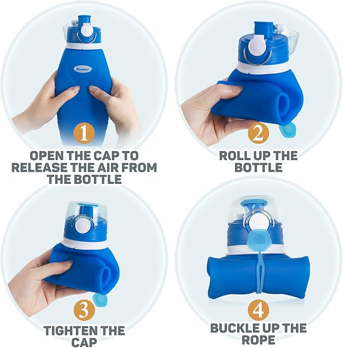 Kemier Collapsible Silicone Water Bottles-750ML,Medical Grade,BPA Free Travel Water Bottle Can Roll Up,26oz,Leak Proof Foldable Sports & Outdoor Water Bottles