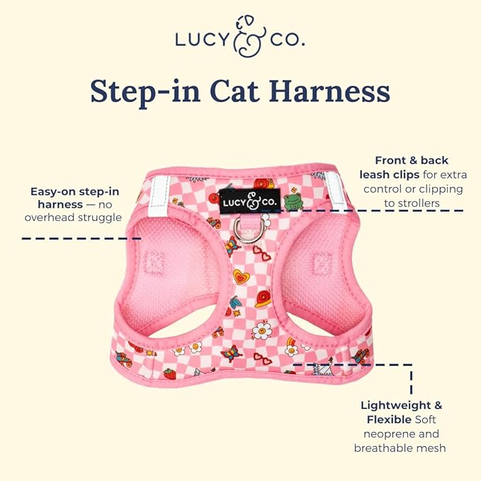 Lucy & Co. Cutie Patootie Step-in Cat Harness & Leash Bundle – Reflective, Breathable & Adjustable Harness for Cats, Kittens & Small Dogs, Lightweight & Secure and Dual Leash Clips – Large