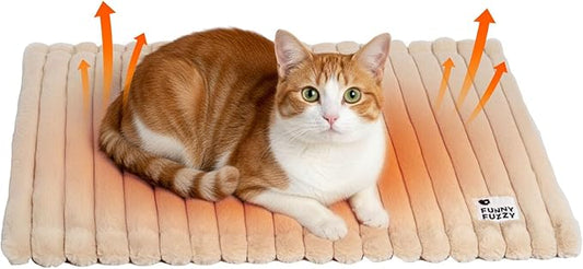 FUNNY FUZZY Self Warming Cat Bed, Waterproof Corduroy Fleece Warm Self Heating Pad for Cats & Dogs, Non-Skid Thermal Pet Mat Indoor with Removable Washable Cover - ThermoPad, 25.5"×17.7", Khaki