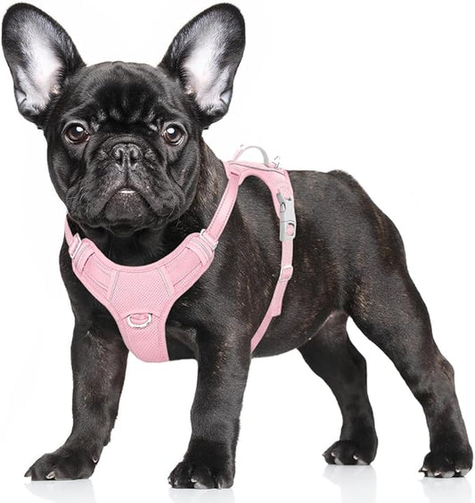 BARKBAY No Pull Dog Harness Large Reflective Dog Harness with Front Clip and Easy Control Handle for Walking Training Running with ID tag Pocket(Baby Pink,S)