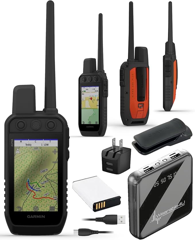 Garmin Alpha 200 Plus Dog Tracking & Training Handheld GPS, 3.5” Touchscreen, Track & Train Up to 20 Dogs from 9 Miles, Preloaded TopoActive Maps, 18 Training Levels with Wearable4U PowerBank Bundle