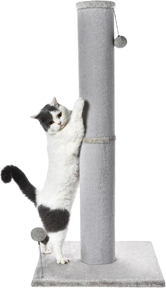 Cat Scratching Post Carpet Scratching Post 40" for Indoor Cats, Tall Cat Scratch Post, Carpet Cats Scratcher with Replaceable Toys, Sturdy Base, Large, Light Gray