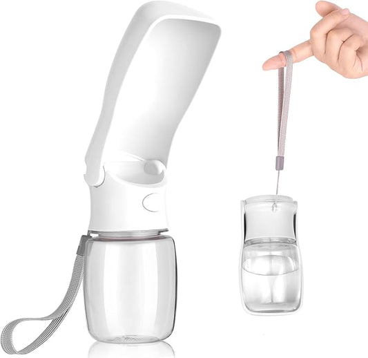 Portable Dog Water Bottle - Foldable Dog Water Dispenser | Leak Proof & Food Grade Plastic Travel | Pet Water Bottle for Cat Outdoor Walking Hiking Travel（US） (White, 12oz)