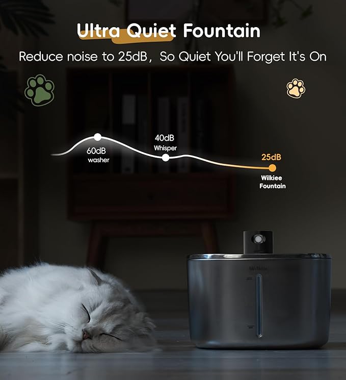 Cat Water Fountain Stainless Steel, 138fl.oz / 4.1L Wireless Cat Fountain, Pet Water Dispenser Cordless for Cats & Dogs Indoor