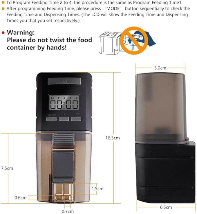 LONDAFISH Aquarium Fish Feeder, 0.175L Capacity, Plastic, Timer, Suitable for Pelleted, Particle, Flake Feeds